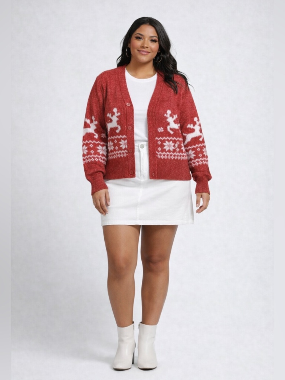 No Comment Christmas Reindeer Cardigan Sweater Sock Set M NWT